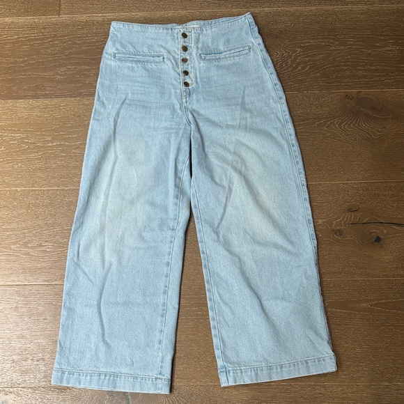 Zara Denim - ZARA High Rise Button Fly Wide Leg Cropped Jeans size 6